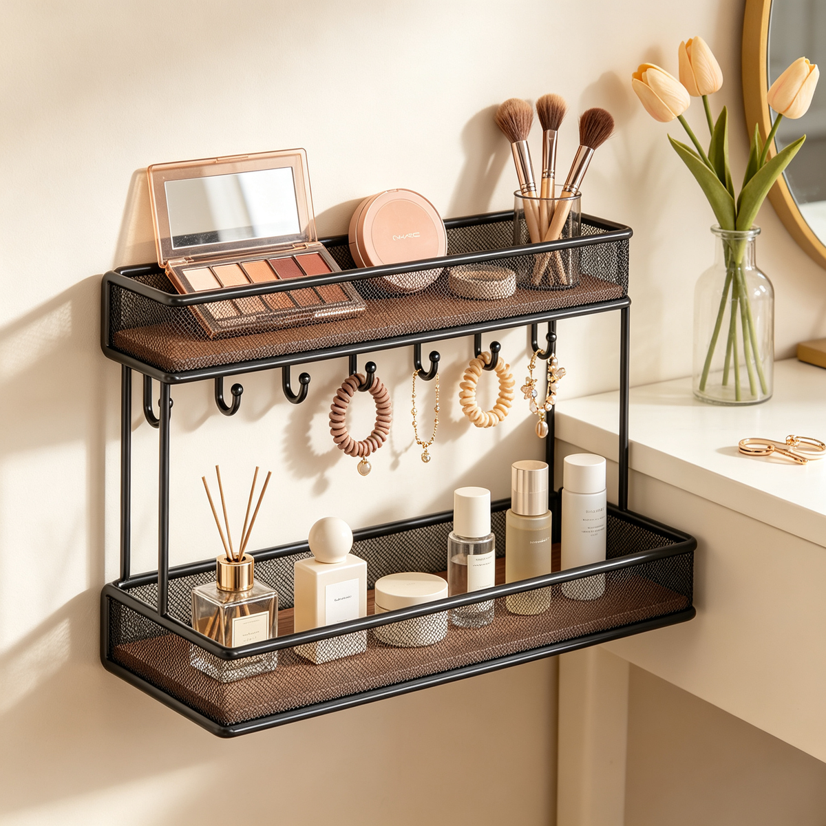 ✨ Home Storage | Metal Tiered Organizer Rack | Stylish Desktop Display for Modern Spaces
