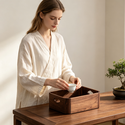 🌿 Home Storage | Natural Wood Organizer | Elegant Tea & Living Space Décor