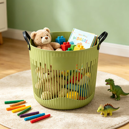 🧺 Home Essential | Plastic Laundry Basket | Ventilated Storage Solution for Modern Homes
