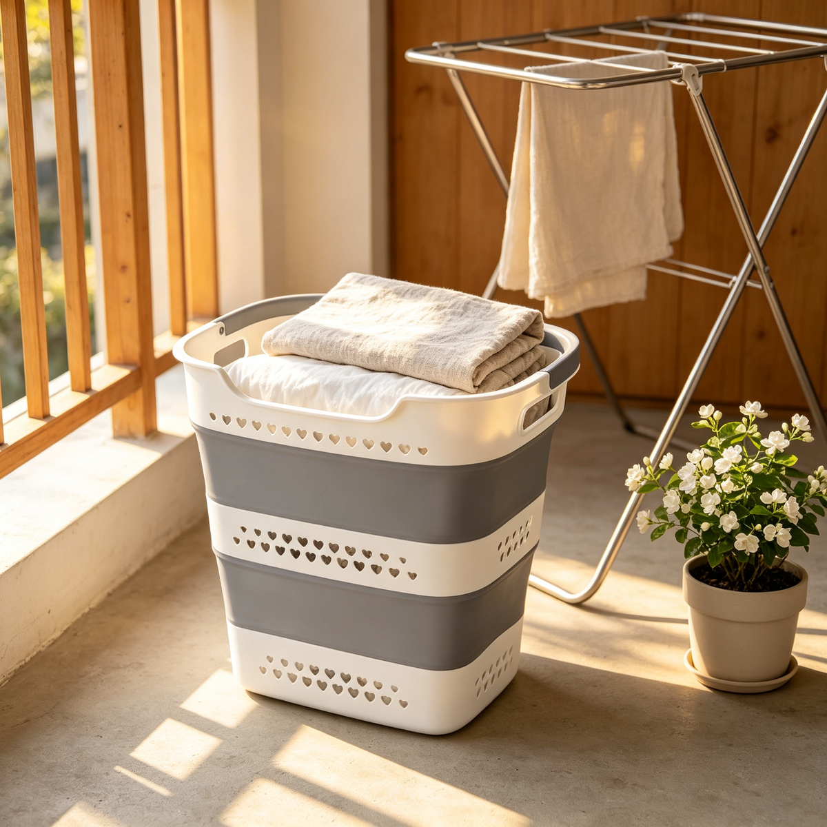 🧺 Home Storage | Foldable Plastic Laundry Basket | Space-Saving Design for Modern Homes