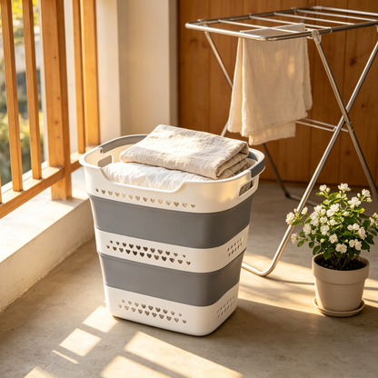 🧺 Home Storage | Foldable Plastic Laundry Basket | Space-Saving Design for Modern Homes
