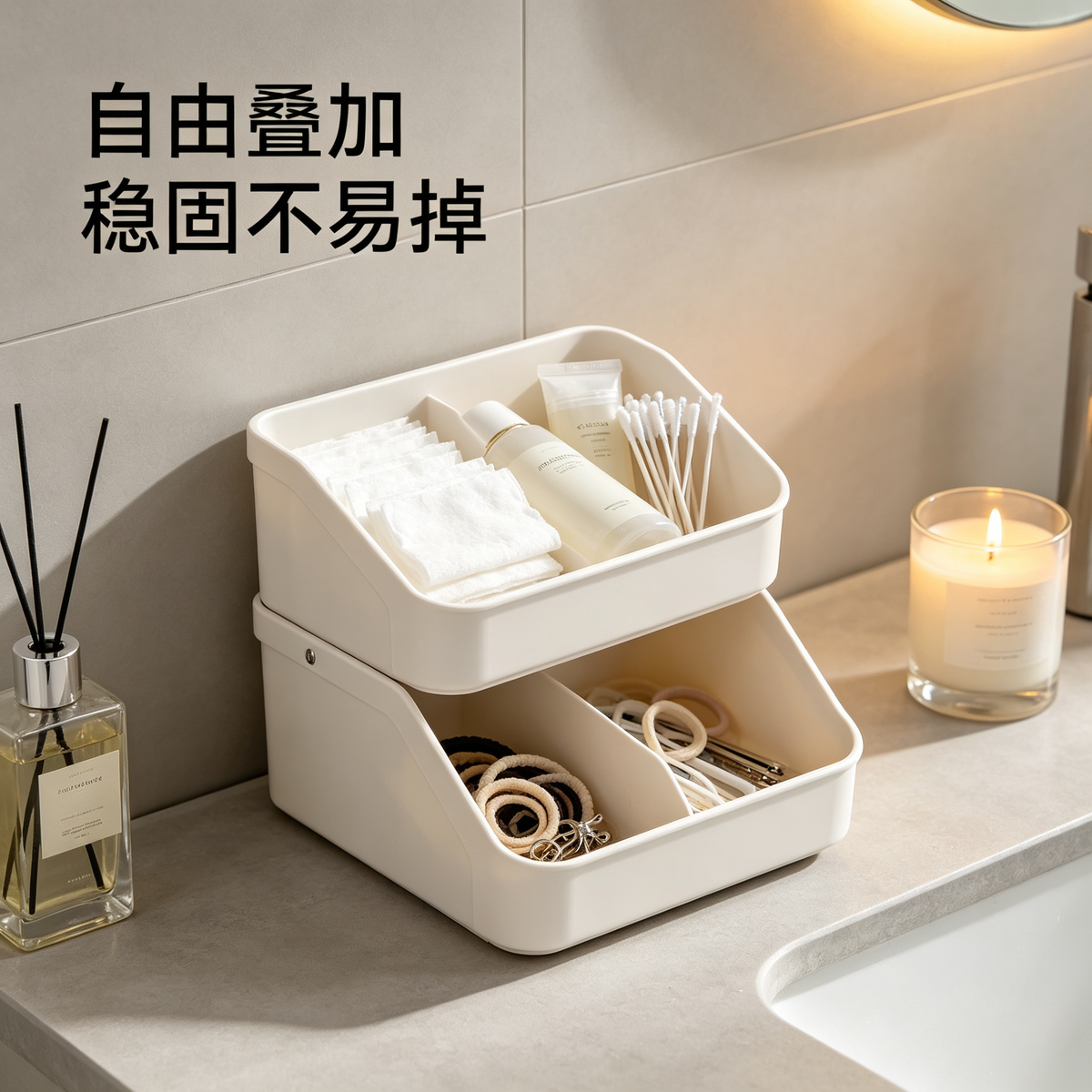 🏠 Home Organization | Stackable Plastic Storage Rack | Multi-Level Vanity Display for Modern Spaces