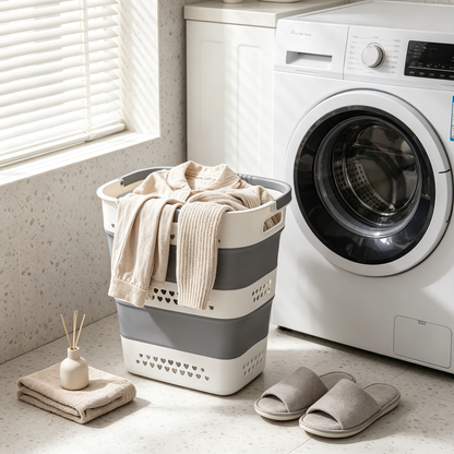🧺 Home Storage | Foldable Plastic Laundry Basket | Space-Saving Design for Modern Homes