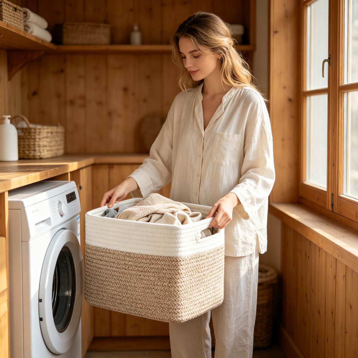 🧺 Home-Ready | Cotton Rope Woven Texture | Minimalist Laundry Storage